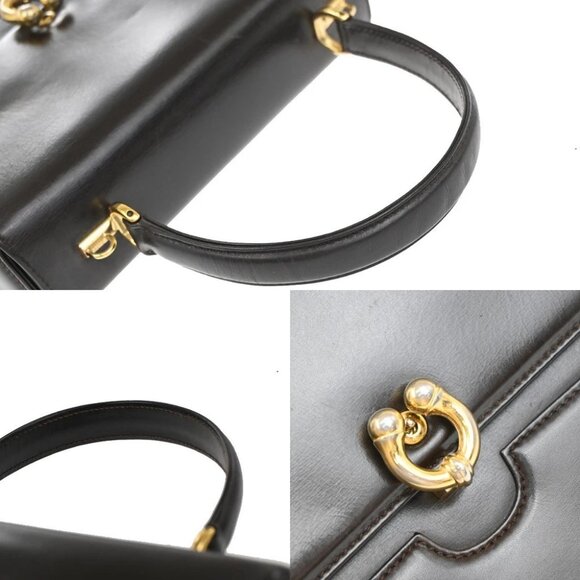 GUCCI Logo Horse Shoe Hand Bag Leather Brown GHW Italy - Picture 9 of 14